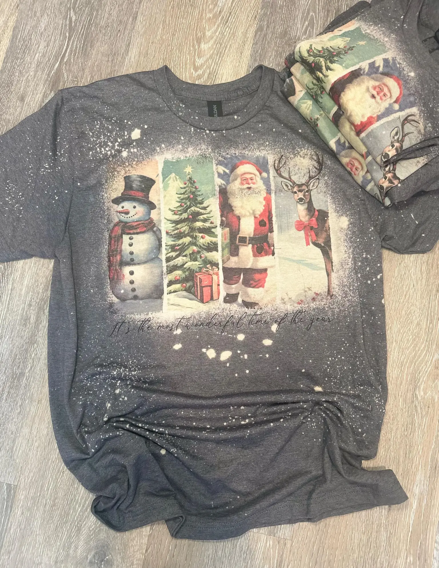 Bleached Vintage Christmas T-Shirt, Vintage T-Shirt, Santa T-shirt, Snowman T-Shirt. christmas shirt