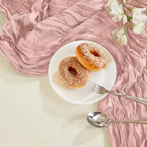 Set of 6–10 cheesecloth table runners, semi-transparent bohemian style, perfect for wedding decorations, bridal showers, and birthday parties.