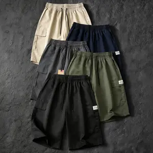 5-pack men’s cargo shorts for summer—loose fit with elastic waistband and drawstring, large side pockets and patch details, windproof breathable fabric, made from wear-resistant material; ideal for casual summer outdoor wear and a wardrobe essential for s