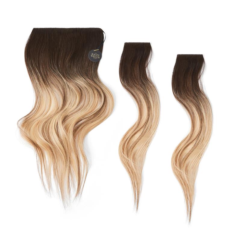 Kacey Welch Method Clip In Hair Extensions, 20 Inches, 3 Piece Set, Remy Human Hair, Dark Rooted Blonde, Manhattan Twist