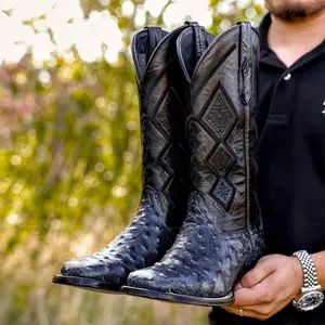 Grey Ostrich Leather Boots - Square Toe Grey Ostrich Leather Boots - Square Toe