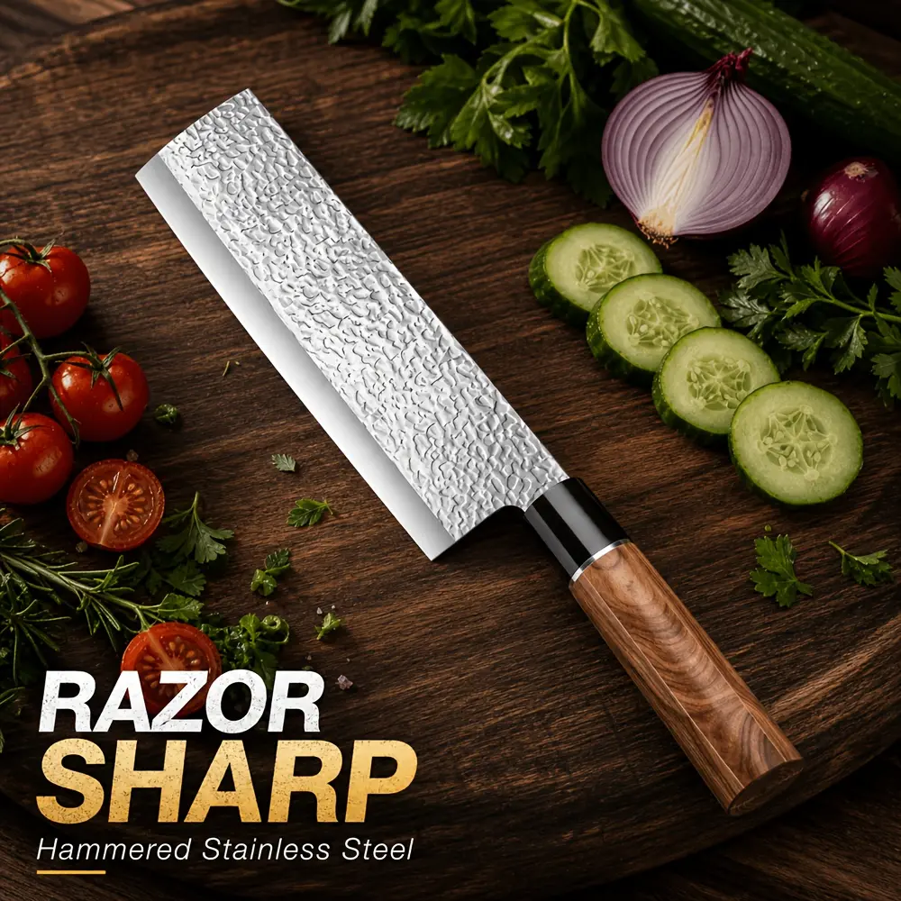 7 Inch Japanese Nakiri Knife, Stainless Steel Kitchen Chopping Knife, Hand Forged Of 5 Layers Professional Japanese Chef Knife, Comfortable Grip Handle Vegetable Knife Model: 7-inch japanese