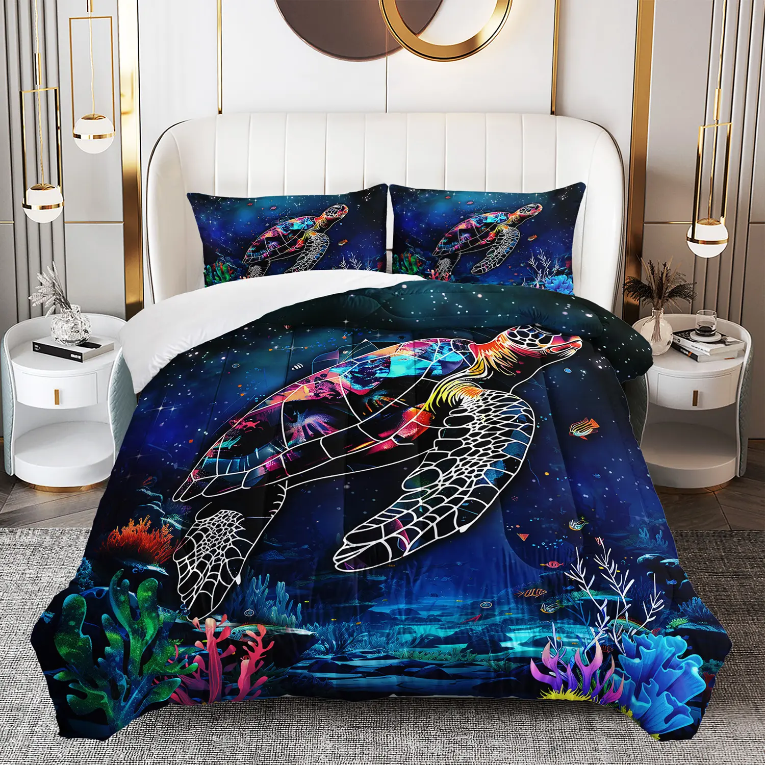 3pcs Animal Ocean Turtle Queen Bedding Set - Warm, Breathable, Lightweight Soft Microfibre Comforter Duvet with 2 Pillowcases, All-Season Machine-Washable Nature Theme Bedding for Girls, Family Gift Decor, Animals
