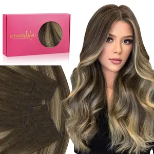 WENNALIFE Invisi Edge Tape Hair Extensions 14-24 Inch Remy Human Hair Balayage Chocolate Brown to Caramel Blonde 10pcs 25g Seamless Luxury Straight Extensions for Black Girls Long Box