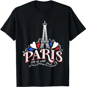 Paris France Flag and Eiffel Tower Graphic Tee shirts, Paris T-Shirt