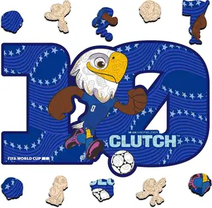 Officially Licensed FIFA World Cup 2026 USA Mascot Clutch Wooden Puzzle, 150 Piece Unique Shape Jigsaw for Kids & Adults, 5MM Thick Collectible Soccer Fan Gift, 13.4 x 8.8 Inch outdoorfun
