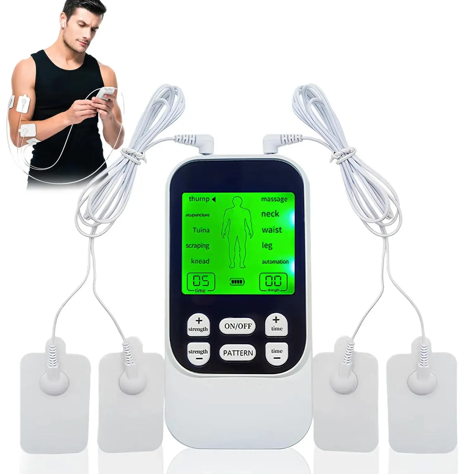 Dual Channel TENS EMS Muscle Stimulator – 10 Modes 4 Electrode Pads 30 Intensity Levels, Compact & Rechargeable for Back Neck Shoulder Pain Tens Machine