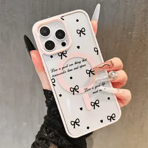 Sweet Bow Heart Pattern Tpu Shockproof Phone Case, Magnetic Charging, Thick Anti-Drop Cover Compatible with iPhone 11-15 Pro Max