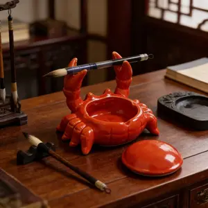 A charming crab ceramic ashtray with lid, home and office decoration tea pet, unique irregular shape