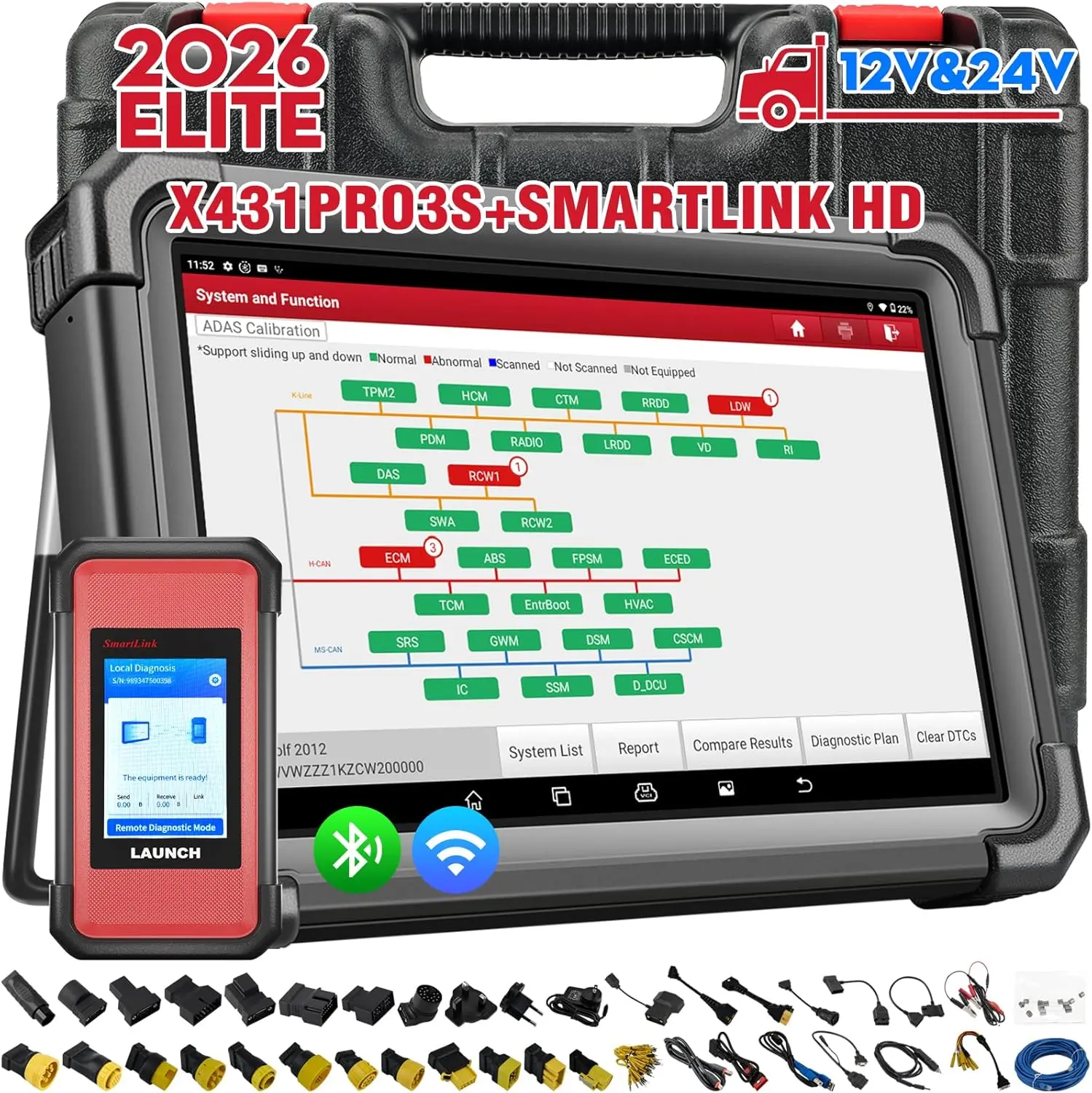 X431 PRO3S+ Smartlink HD Heavy Duty Truck Scanner,2026 Diesel&Gasoline Bidirectional Diagnostic Scan Tool with J2534 Protocols,Topology Map,60+Service,ECU Code,CANFD &DOIP,2 Yrs Free Update