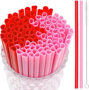 30 count Pink Red Heart Shaped Straws,  Valentines Plastic Drinking Straw for Valentines Day Party Favors Birthday Bridal Shower Wedding Supplies