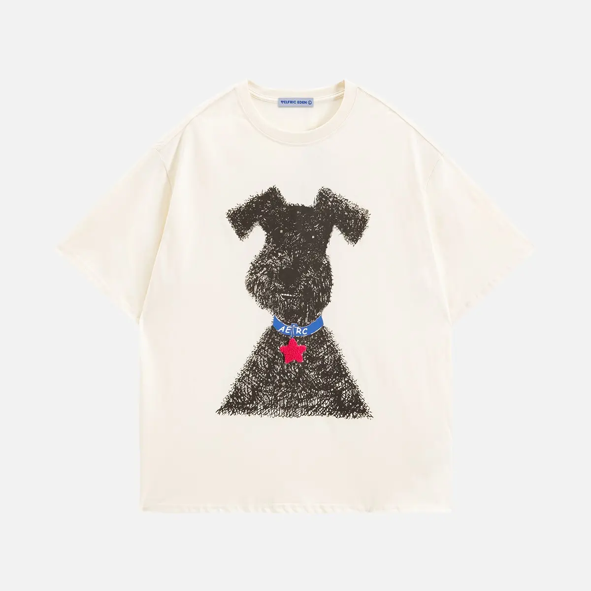 AELFRIC EDEN Women's Round Neck 100% Cotton Short-Sleeve Fitted Casual Lady Graphic T-Shirt with Cute Graffiti Dog Print, T Shirts Women,back to school,back to school shopping,clothes for back to school,first day of school outfits