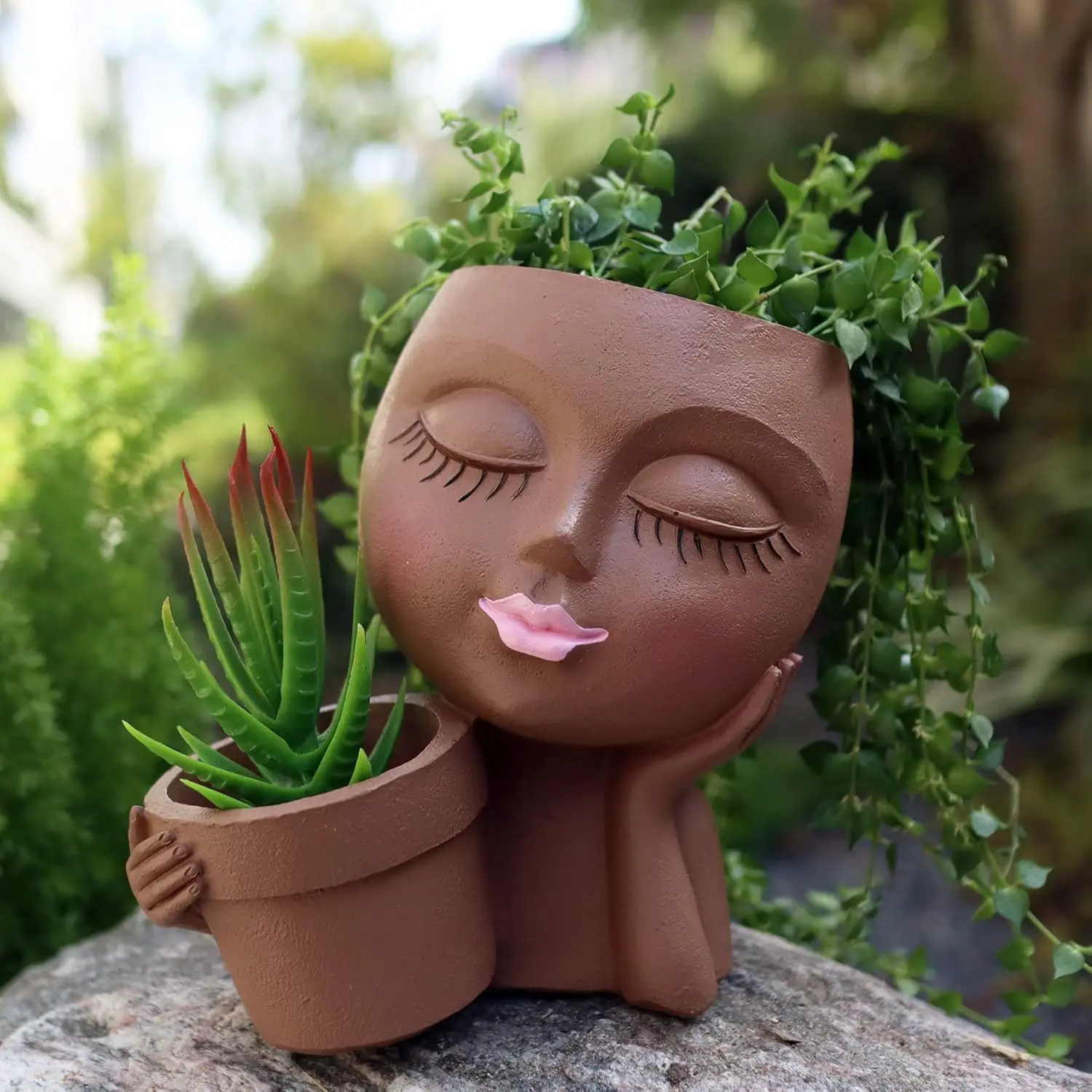 Flower Pot  Planter,  Planter Black Woman  Planters for Indoor Outdoor , Novelty  Pots Lady  Vase with Drainage Hole for  Garden  Cactus