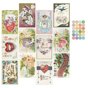 12pcs Romantic Retro Floral & Angel Valentine's Day Postcards Set with Dot Stickers - Victorian Style Love Theme Wall Collage Kit for Home Bedroom Aesthetic, Frameless Small Poster, Perfect for Collecting and Gifting