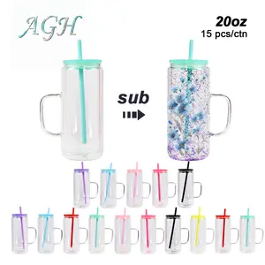 AGH US 20OZ Exclusive Snow Globe double wall Glass glitter handle tumbler with coloring plastic mixed lids 15pcs/carton