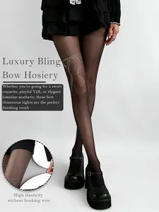 Bow Rhinestone Pantyhose, Y2K Sheer Stockings, High Stretch Thin Silk Socks, Ballet Style, All Seasons Wear
