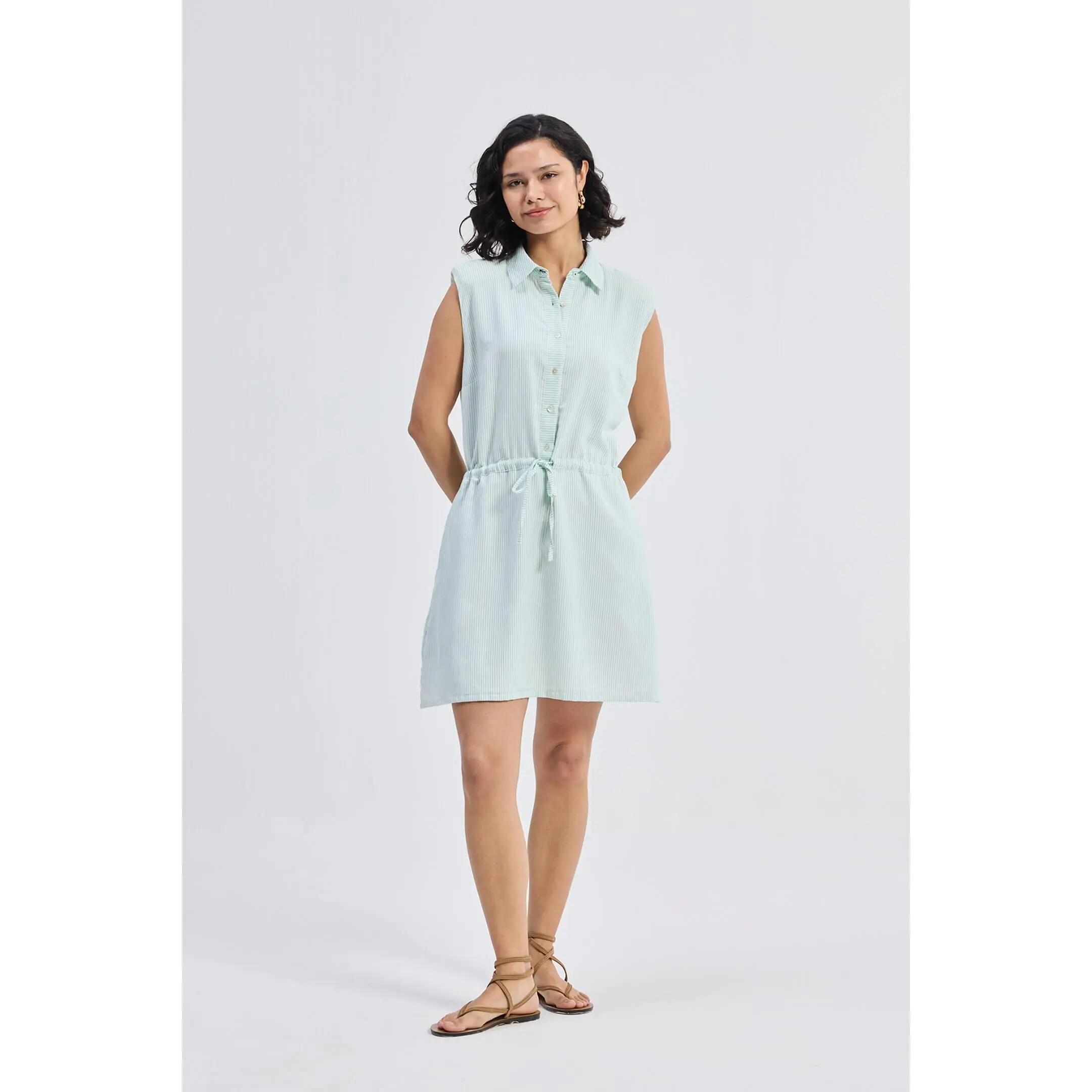 Drawstring Shirt Dress in Stripes
