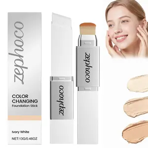 Color-Changing Foundation Stick, 2-in-1 Dual-Ended Korean White Foundation Stick with Brush, Full Coverage, Skin-Matching, Hydrating Makeup Foundation for a Flawless Look, (Ivory white)