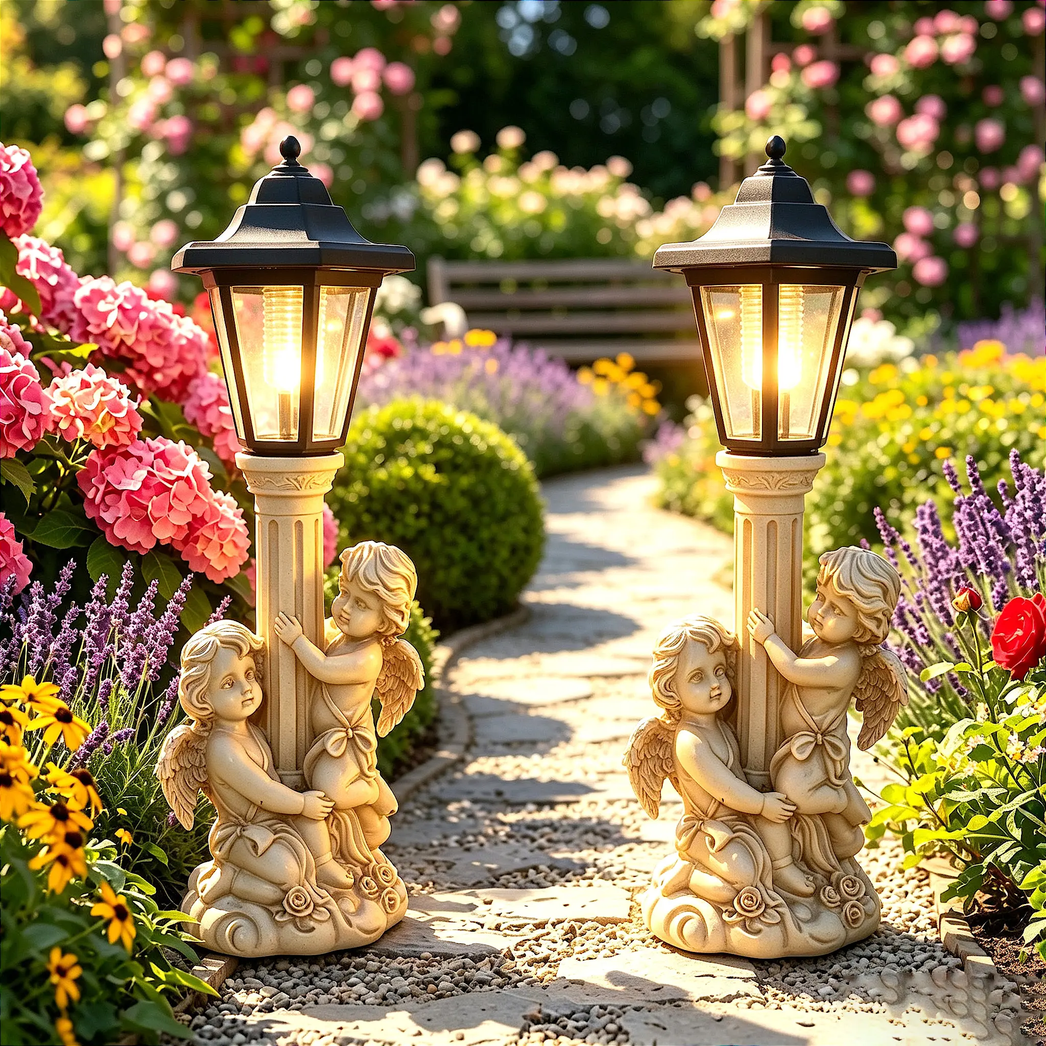 Solar-Powered Roman Column Angel Sculpture Lights - Outdoor Garden Decorative Resin Statues for Patios, Lawns, Mother's Day sohochic