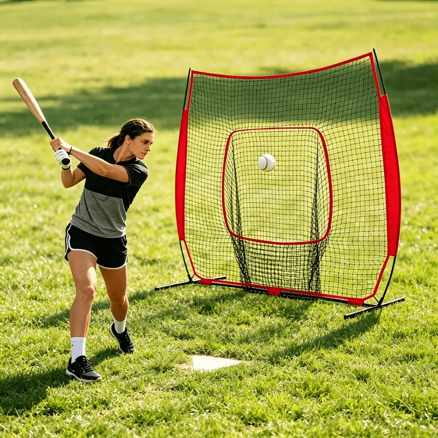7ft X 7ft Baseball Softball Training Net with Arch Frame, Carry Bag, and Batting Area, Suitable for Hitting and Pitching Training for All Skill Levels