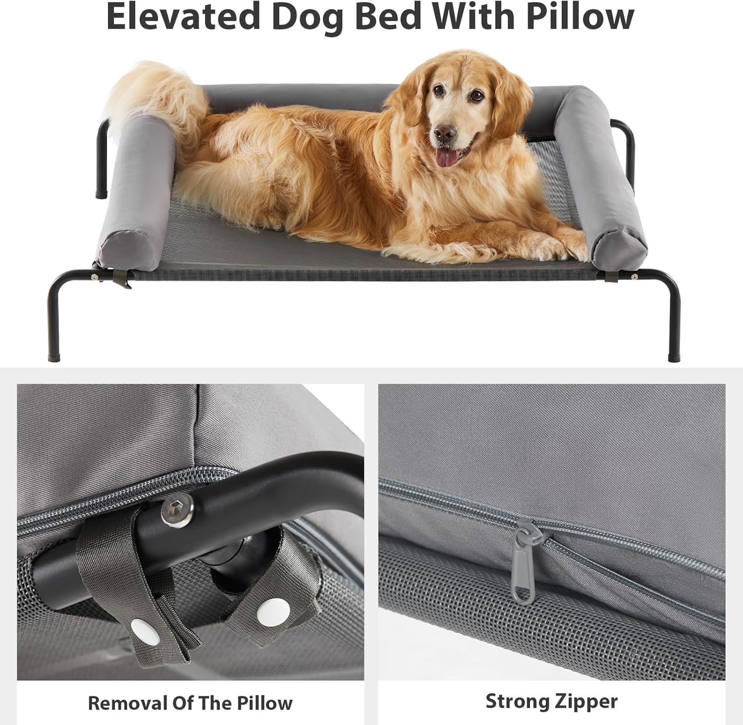 Elevated Cooling Dog Bed Raised Dog Cots Beds for Large Dogs, Summer Outdoor Dog Bed for Large Dogs, Chew Proof Portable Cooling Pet Cot Skid-Resistant Feet, Frame with Breathable Mesh