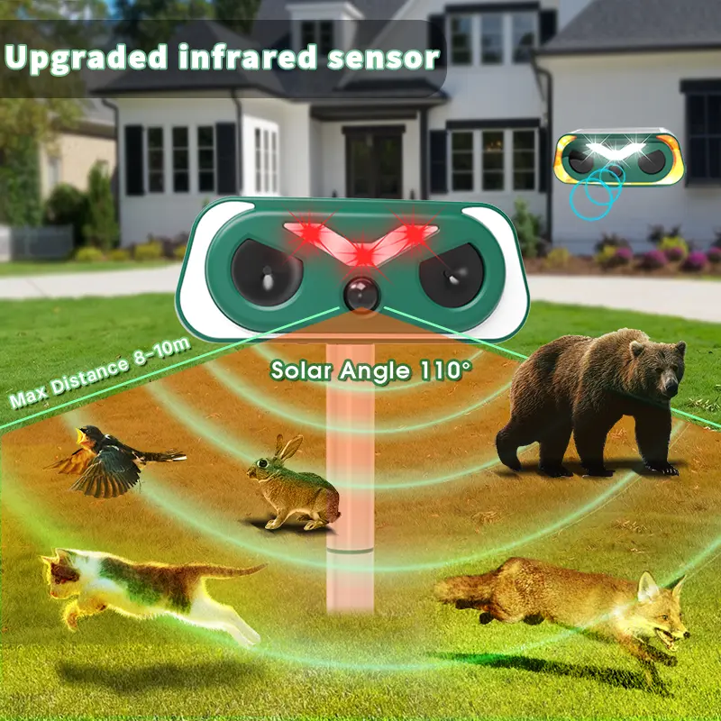 2026 Solar Ultrasonic Animal Repeller Outdoor with Flashing Lights & Upgraded Waterproof Motion Sensor Animal Deterrent Devices for Deer,Cat,Squirrel,Raccoon,Rabbit,Fox,Skunk Repellent for Yard Garden Solar-Powered Pest, Abs Plastic homeessentials