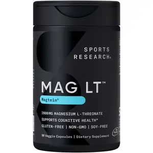 Sports Research Magtein Magnesium L-Threonate Capsules - Gluten and Soy-Free - 2000mg, 90 Capsules for Adults