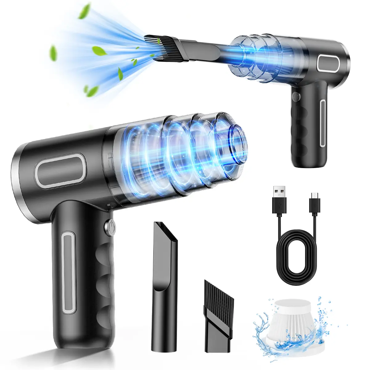 Fantik 2-in-1 6000Pa Cordless Vacuum - Portable Miniature Vacuums with 3.7V Battery, Type-C Charging, Stainless Steel Air Duster, 2.5m Attachment, Compact Indoor Spot Cleaner for Car, Home Sofa/Carpet