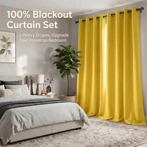 2-Panel 52"x84" Solid Full Blackout Grommet Curtains, Light-Blocking Window Drapes for Home Decoration, Model FT2599 QF222, Blackout Curtains
