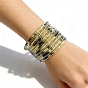 PVC Jelly Glitter Bangles Set of 9 Flexible Silicone Jelly Bracelets Fashion Stackable Wristbands