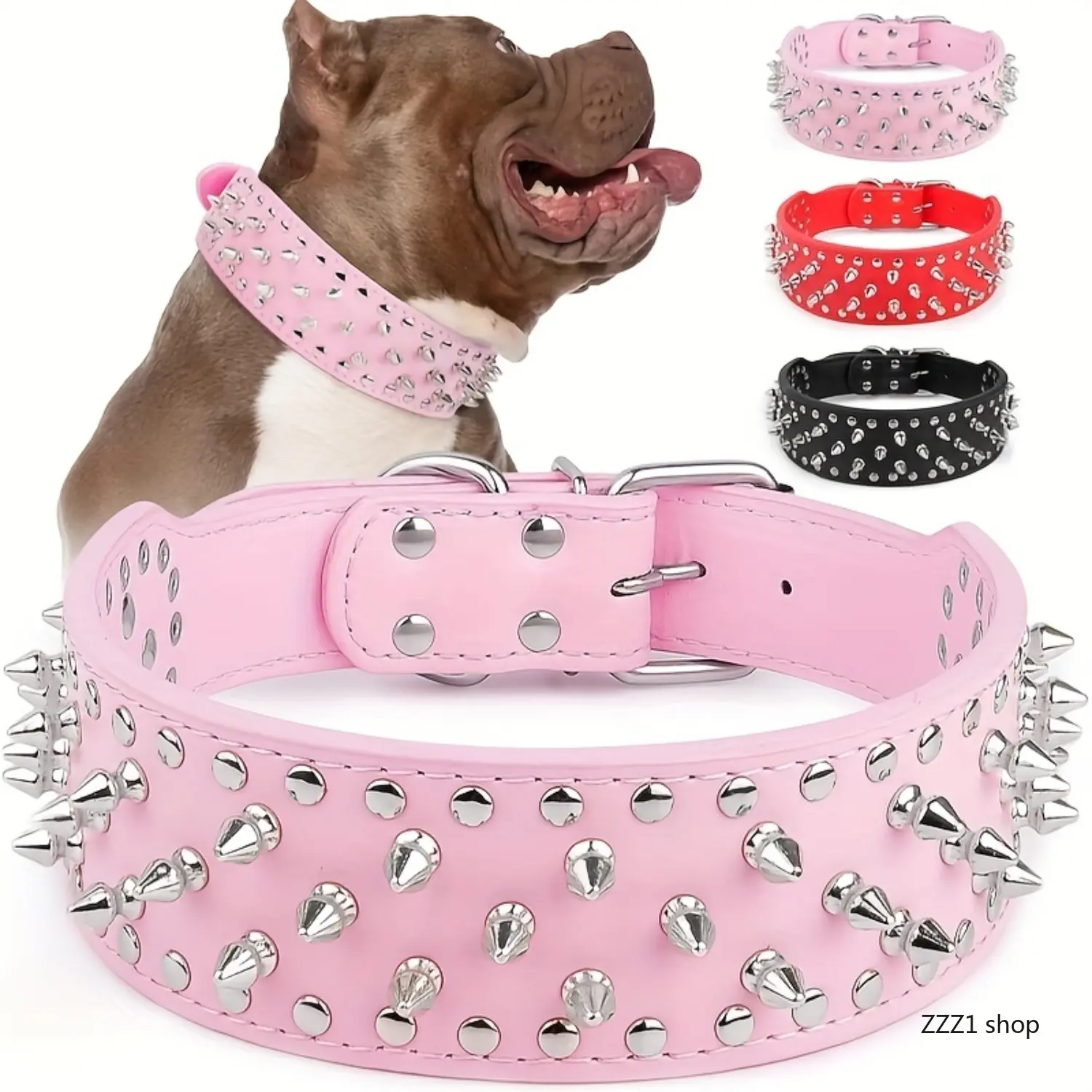 Heavy-Duty Spiked Dog Collar and Leash Set, Punk Style Golden Faux Leather with Metal Studs for Large Dogs, Pitbulls & Mastiffs, Adjustable Anti-Bite Protection, Collars, Adults, All Seasons, M, Other, Spike Collars, Leash Combo