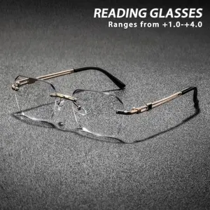 Men's Retro Elegant Metal Square Rimless Design Reading Glasses, Stylish High Quality Eyewear for Business and Daily Commute, Perfect for Fashionable Reading, Rimless Eyeglasses