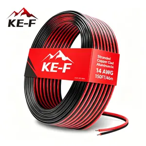 KE-F 14 Gauge Wire 150FT, Flexible 2 Conductors Red & Black Electrical Wire, 14 AWG Copper Clad Aluminum Extension Cord, Low Voltage for Automotive Wire, Speaker Cable, Landscape, LED Strip 12V/24V DC 45m