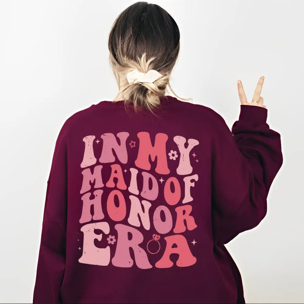 Maid of Honor Mrs ( Word On Back) Sweatshirt, Maid of Honor Gift, Bridesmaid Sweatshirt, Bridesmaid Gifts, Bridesmaid Crewneck Shirts, In My Maid Of Honor Era, Maid of Honor Gift, Bridal Party Tee Shirt, Bridesmaid Crewneck Shirts