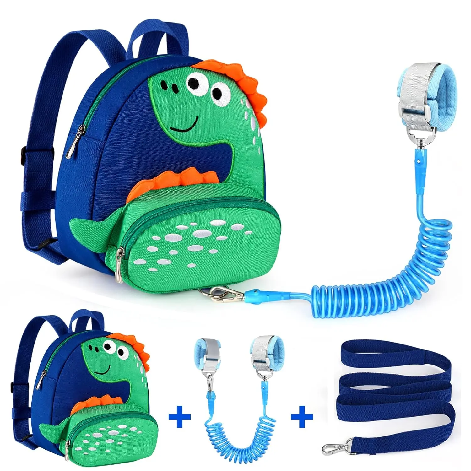 Toddler Safety Harness Backpack with Cute Dinosaur Design, Adjustable Leash & Secure Anti-Lost Wrist Link for Kids Walking and Outdoor Travel, Adjustable Safety Harness, Secure Waist Harness
