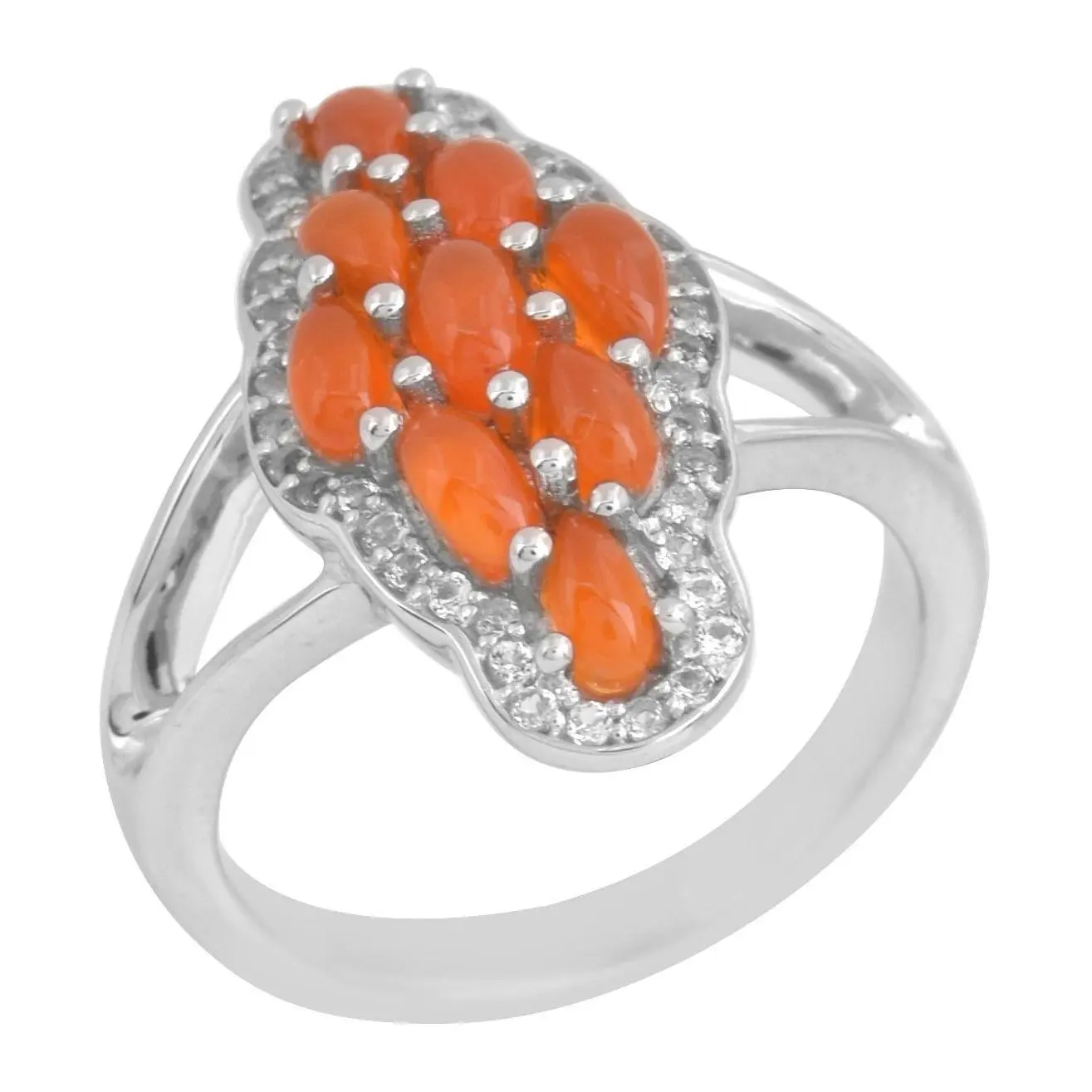 Affinity Gems Carnelian & White Topaz Cluster Ring, Sterling Affinity Gems Carnelian & White Topaz Cluster Ring, Sterling