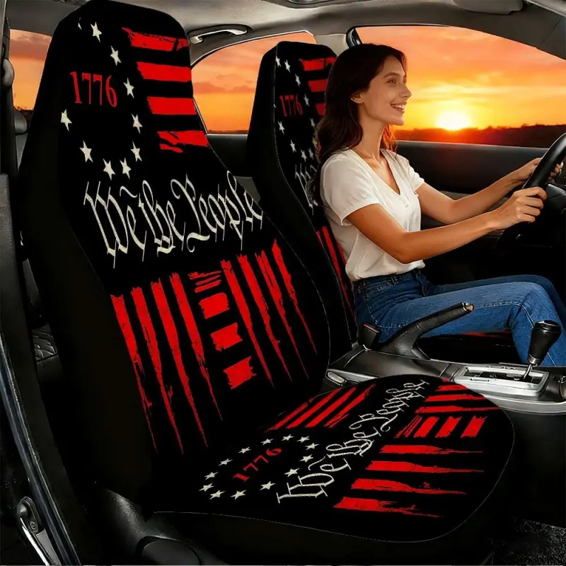 2-piece 1776 model "Our People" American Flag car seat covers, suitable for front seats, with a high backrest design, high-quality material, Halloween theme, special clearance sale, Car Seat Cushion, Car Accessories, Seat Protectors Cushion