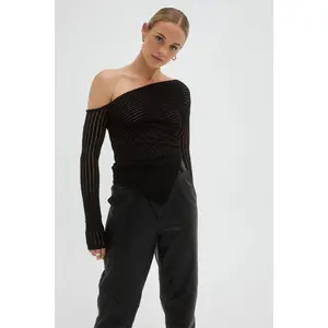 Tilt Black Asymmetric Off Shoulder Knit Top