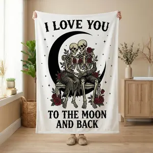 I Love You To The Moon And Back Blanket Romantic Goth Gift for Valentine's Day Weddings & Anniversaries Unique Design for Couples