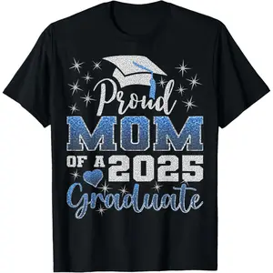 [100% Cotton] [100% Cotton] Proud Mom 2025 Graduate Celebration T-Shirt With Sparkling Stars Design . T-Shirt For Men And Women