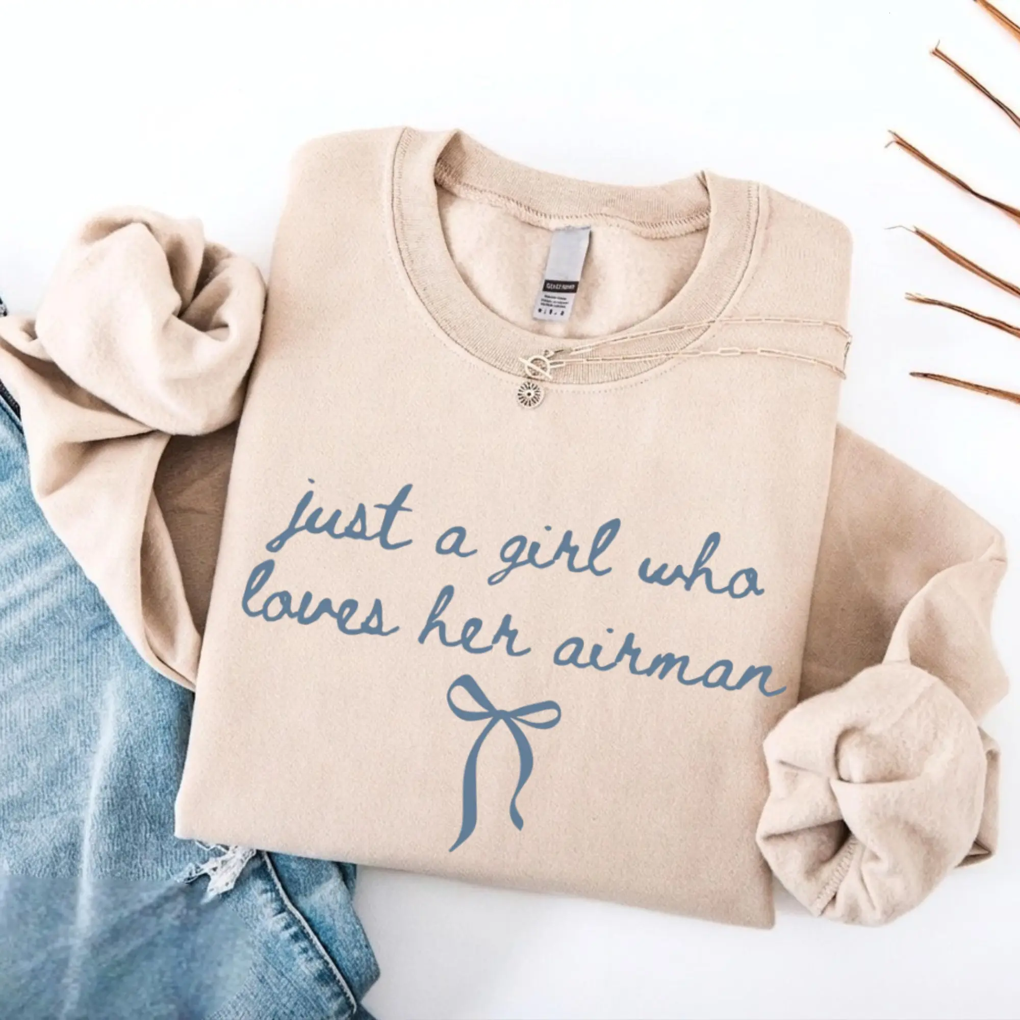 Just A Girl Who Loves Her Airman T-Shirt, Sweatshirt & Hoodie - Air Force Wife Gift, Airman Girlfriend Tee, Military Graduation, Proud USAF Family,Airman Graduation