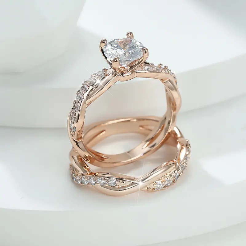 European and American Style Diamond-Encrusted Four-Prong Twisted Diamond Stackable Rings, Slim Band Rings with Minimalist, Distinctive, Light Luxury and High-End Vibe