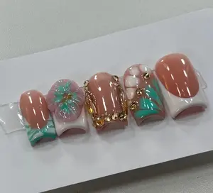 3D french flower nails | hibiscus flower nails| blue vacation nail