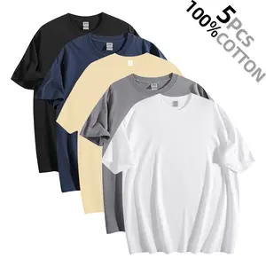 5 Pack Men's Crewneck T-Shirt Super Max Heavyweight Regular Fit Short Sleeve Casual Vintage Style Tops for Summer
