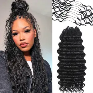 Urbeauty Feather Crochet 100% Human Hair for Black Women, Deep Wave for Boho Braids, Pre-Looped, Knotless & Invisible Finish, 100% Human Hair, Soft, Lightweight & Reusable, Beginner-Friendly