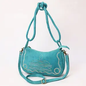 American Darling Boot Stitched Vegetable-Tanned Full Grain Genuine Suede Leather Cross body Bag with YKK Zipper