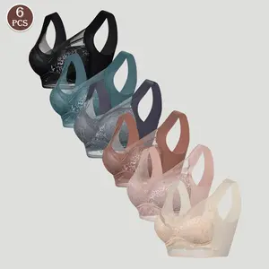 【6pcs】HIXOWIA Women's Soft Comfortable Breathable Wireless Lingerie Top for Daily Wear, Women's Lingerie for All Seasons, Sexy Floral Lace girls' bra Everyday Bra  Vneck Womenswear outdoorfun