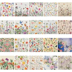 20 Pack 20 Styles Assorted Floral Wildflower Decorative Paper Napkins, 6.5'' Cocktail Napkins for Decoupage DIY Wedding Birthday Party Baby Shower Gift