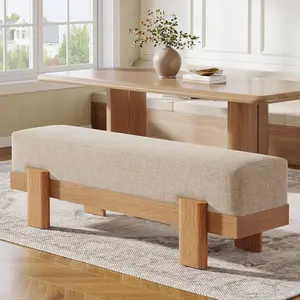 Tribesigns Modern 55-Inch Dining Bench with Upholstered Fabric Seat, MDF Frame, Ideal for Dining Room, Living Room, Beige & Oak