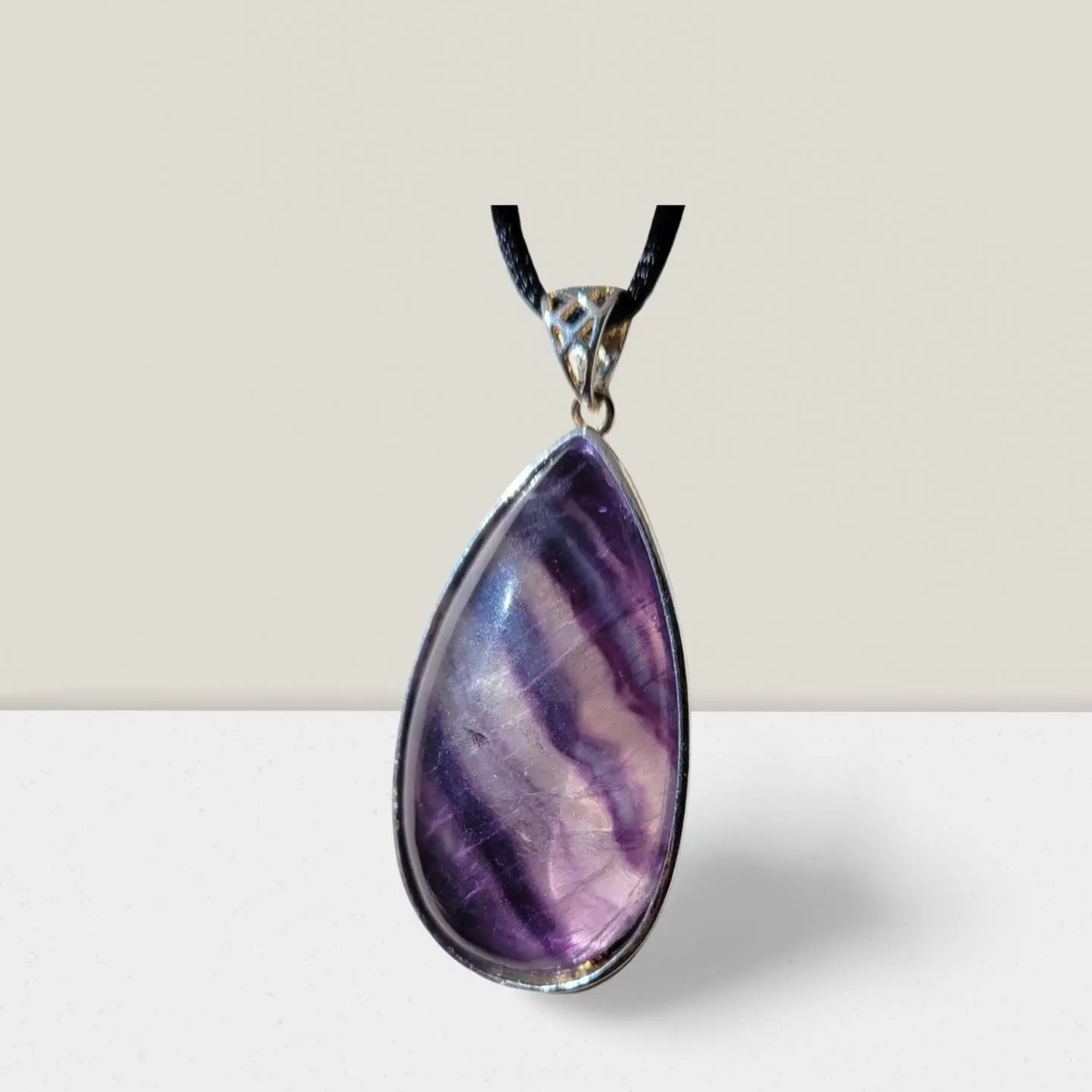 Rainbow Fluorite Teardrop Necklace - Silver-Plated Teardrop Setting, Healing Energy, Clarity & Intuition Benefits